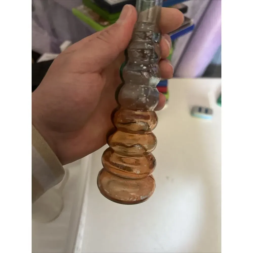 Ribbed Glass Vase Orange Tint